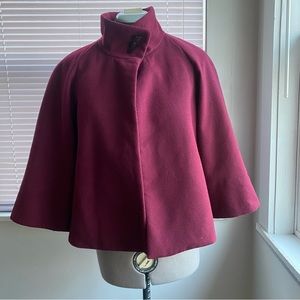 ELIE TAHARI Burgundy Cropped Sleeved Cape One Button Size M